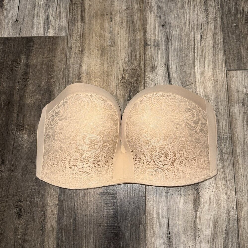 DELIMIRA Strapless Push Up‎ Bra 42F Tan Lace Underwire